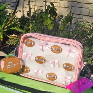 BETSEY JOHNSON Pink and Brown Football Patterned Crossbody